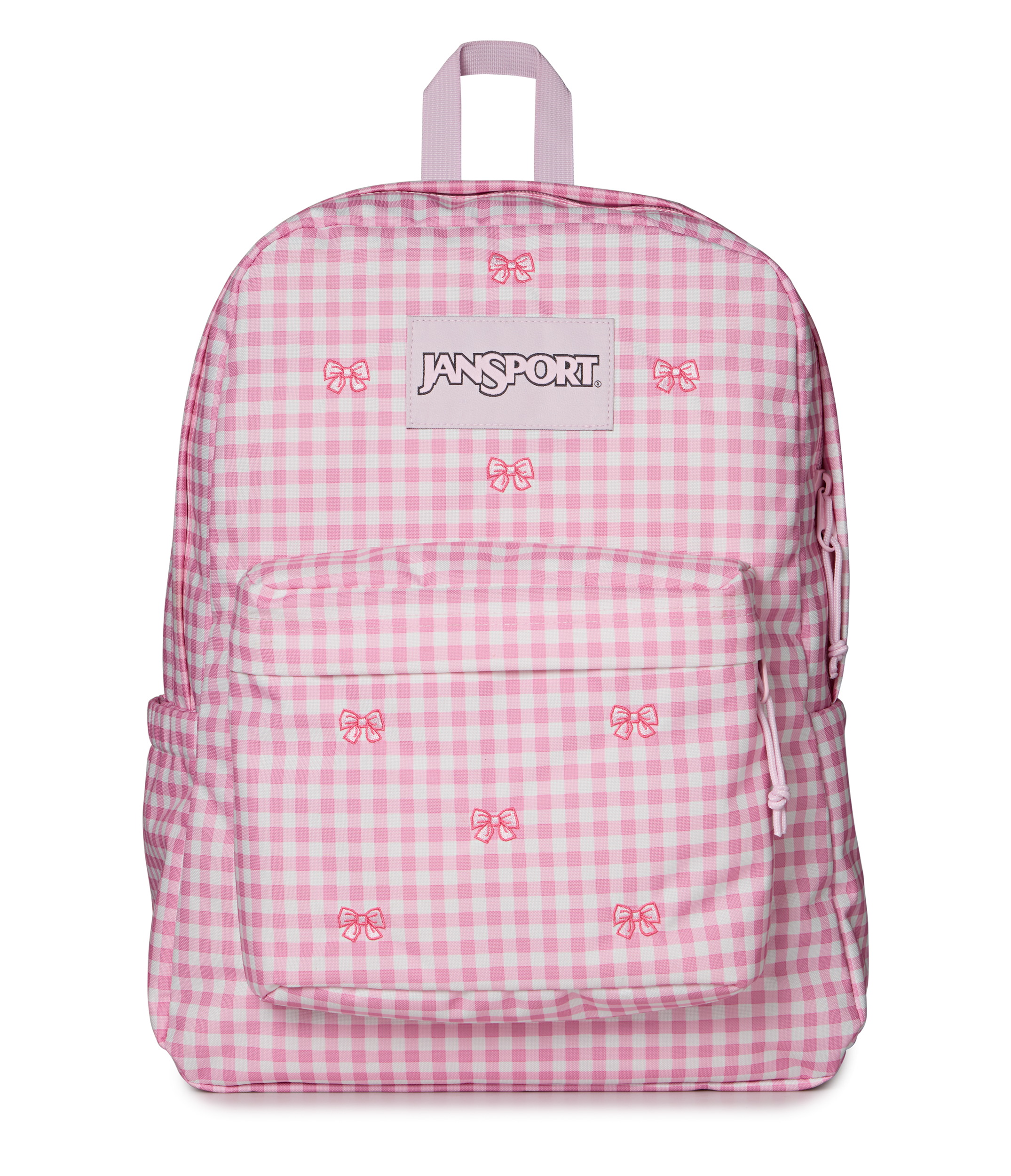 JanSport Superbreak Plus FX Gingham Bows Backpack - PINK/WHITE